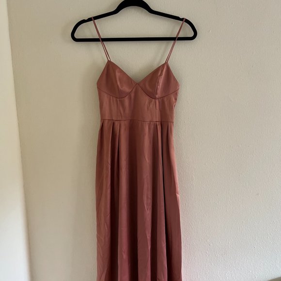 H&M Satin Slip Dusty Rose Pink Midi Dress - Picture 2 of 7